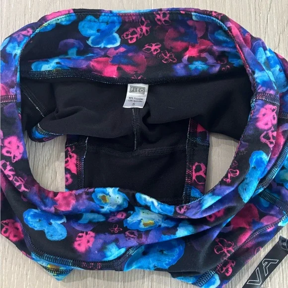 Fleo Women's Athletic Shorts - Blue and Pink Floral - Picture 4 of 6